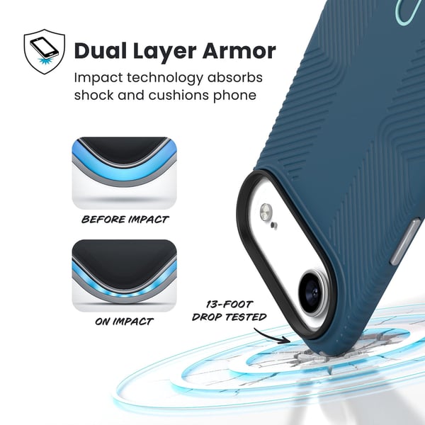 Speck Presidio2 Grip ClickLock & MagSafe - iPhone Air Cover (Deep Sea / Silver Metallic / Spell Blue)