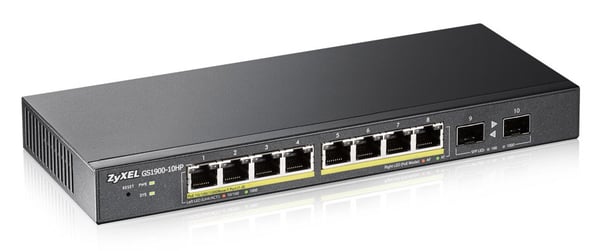 Zyxel GS1900-10HP hanterad L2 Gigabit Ethernet (10/100/1000) Strömförsörjning via Ethernet (PoE) stöd 1U Svart