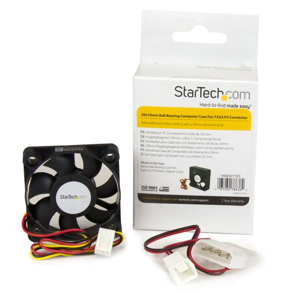 StarTech.com 50x10mm ersättningsfläkt med kullager för datorchassi TX3/LP4-kontakt