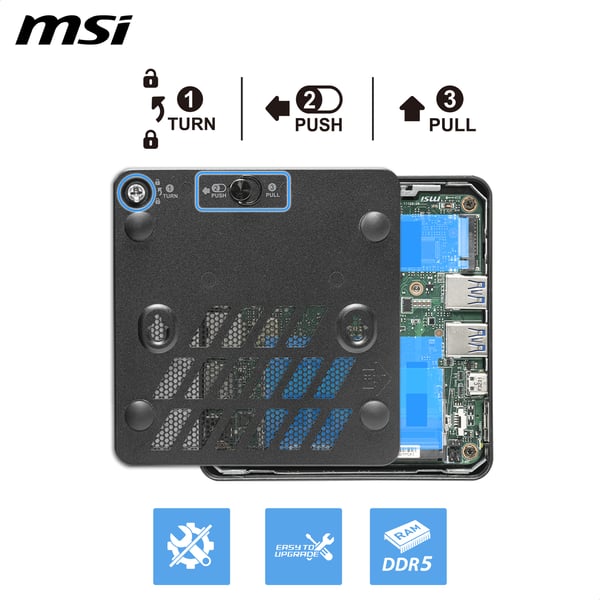 MSI Cubi NUC AI+ 3MG-004EU Copilot+ PC Intel Core Ultra 5 322 16 GB DDR5-SDRAM 512 GB SSD Windows 11 Pro Mini PC Musta