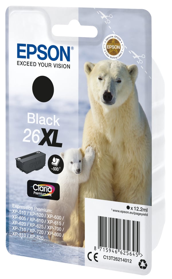 Epson 26XL Isbjörn, Claria Premium-bläck, Single‚ svart Epson 26XL Isbjörn, Claria Premium-bläck, Single‚ svart