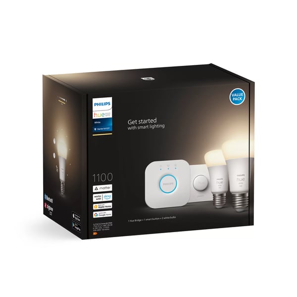 Philips Hvide Hue pærer Startsæt: 2 x E27 pærer (1100) + Smart button