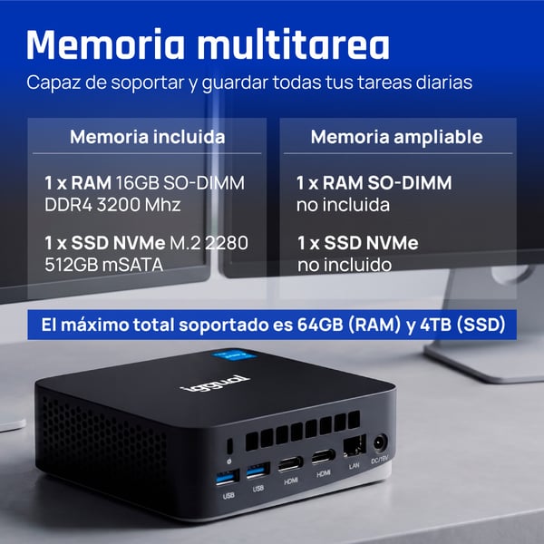 iggual Teseracto Pro Intel® Core™ i5 i5-1235U 16 GB DDR4-SDRAM 512 GB SSD Mini PC Mini-PC Svart