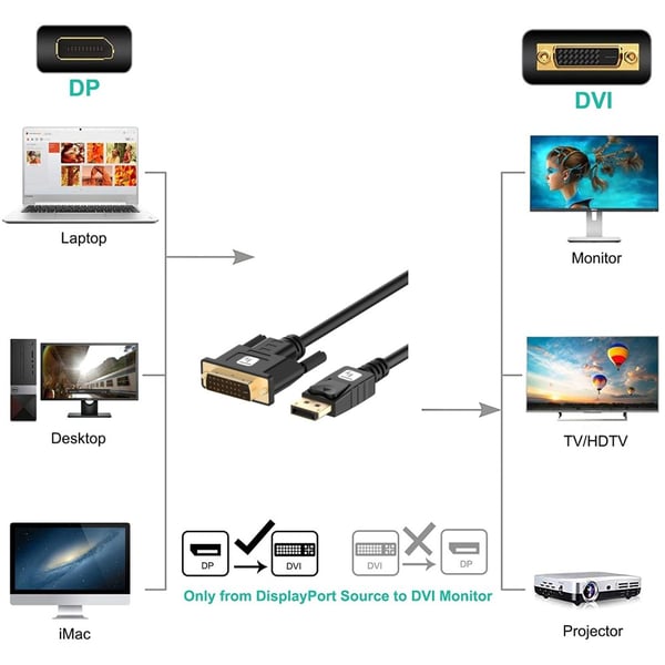 Techly ICOC DSP-C12-020P videokabel adapter 2 m DisplayPort DVI-D Sort