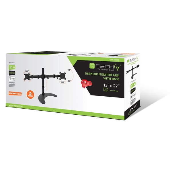 Techly Desk Stand for 2 Monitor 13-27" with Base h.400m ICA-LCD 3410 68,6 cm (27") Skrivebord Sort