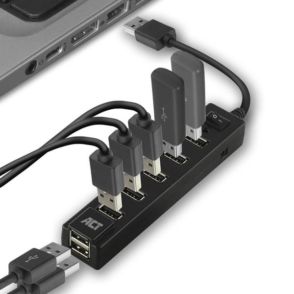ACT AC6215 gränssnittshubbar USB 2.0 480 Mbit/s Svart