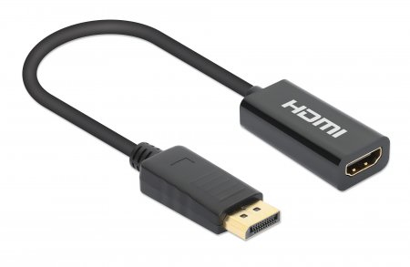 Manhattan DisplayPort 1.2 till HDMI Aktiv Adapter, 4K@60Hz, 15cm, Hane till Hona, DP Med Spärr, Svart