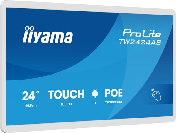 iiyama TW2424AS-W3P infonäyttö Interaktiivinen litteä paneeli 60,5 cm (23.8") LCD Wi-Fi 450 cd/m² Full HD Valkoinen Kosketusnäyttö Sisäänrakennettu prosessori Android 24/7