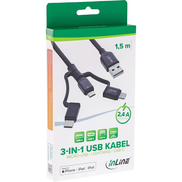InLine 31415S Lightning kabel 1,5 m Sort