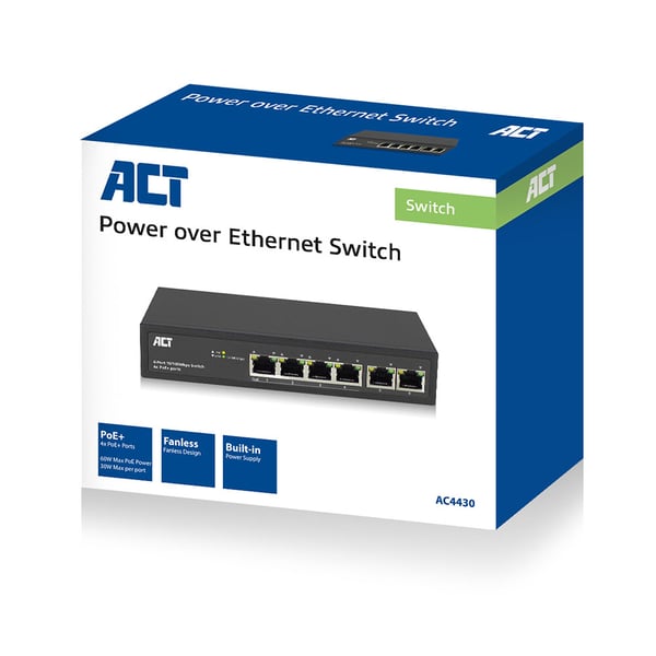 ACT AC4430 nätverksswitchar Ohanterad Fast Ethernet (10/100) Strömförsörjning via Ethernet (PoE) stöd Svart