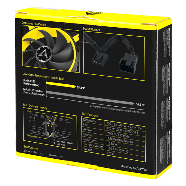 ARCTIC BioniX F120 Datorväska Fan 12 cm Svart, Gul 1 styck