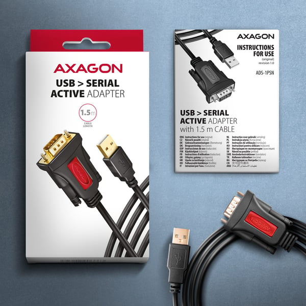 Axagon ADS-1PSN USB-A 2.0 - serial RS-232 DB9-M Prolific adapter cable 1.5m - Adapter - Digital/Daten sarjakaapeli Musta 1,5 m USB A-tyyppi