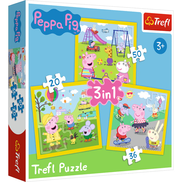 Peppa Pig 3 in 1 Happy Day Puslespil 20 stk Tegnefilm
