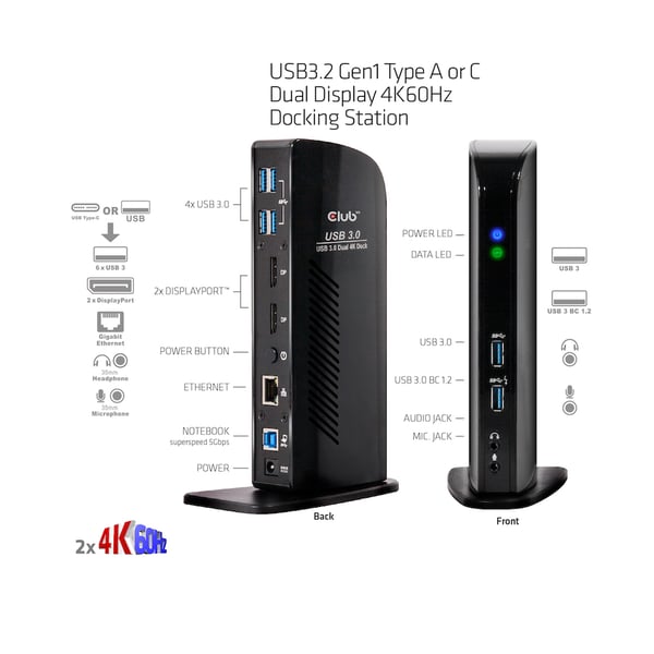 CLUB3D USB 3.0 Dual Display 4K60Hz Docking Station