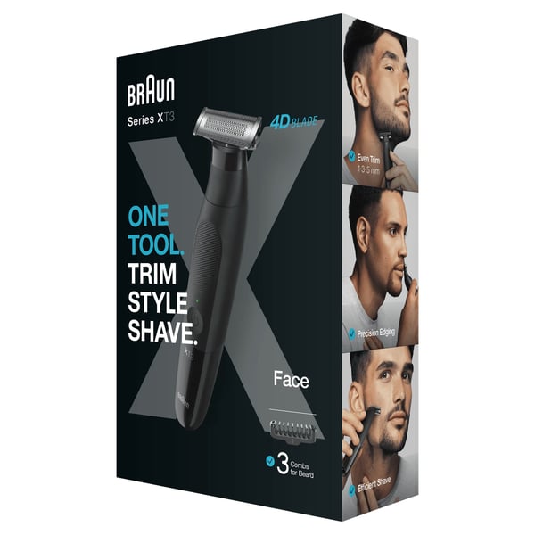 Braun XT3100 skäggtrimmer Batteri 3 mm Våt och torr Svart