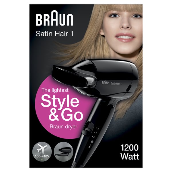 Braun Satin-Hair 1 HD 130 hårfön 1200 W Svart