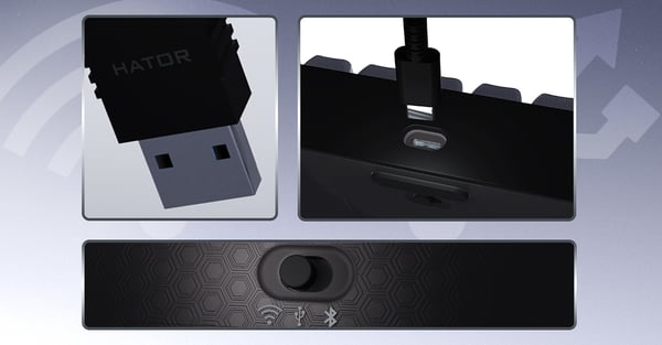 HATOR Skyfall Pro Wireless 100 tangentbord Spela USB + RF Wireless + Bluetooth QWERTY Engelska (Storbritannien) Svart, Grå