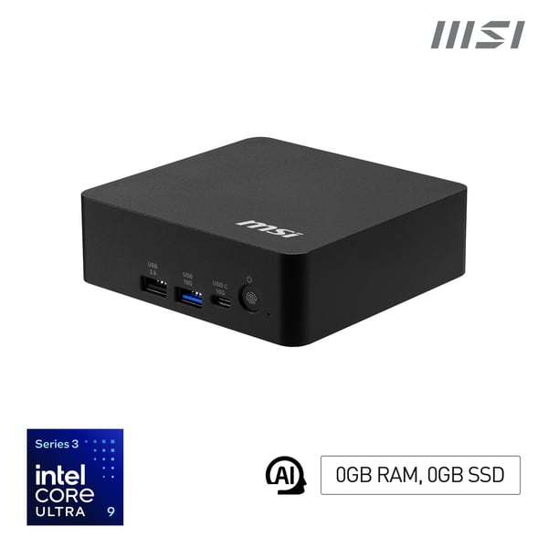 MSI Cubi NUC AI+ 3MG-003BEU USFF Svart 386H Intel® SoC FCBGA2540 4,9 GHz Inbyggda högtalare