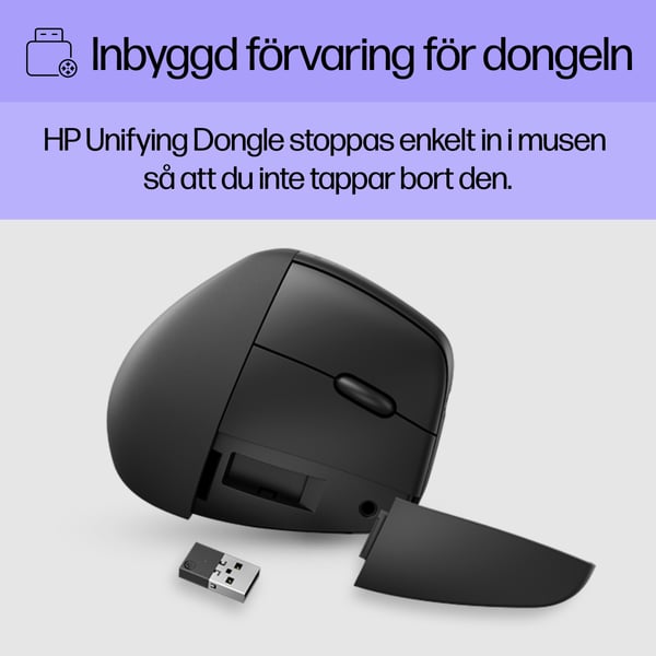 HP 920 - Vertikal mus - ergonomisk - 6 knappar - trådlös - 2,4 GHz, Bluetooth 5.3 - trådlös mottagare