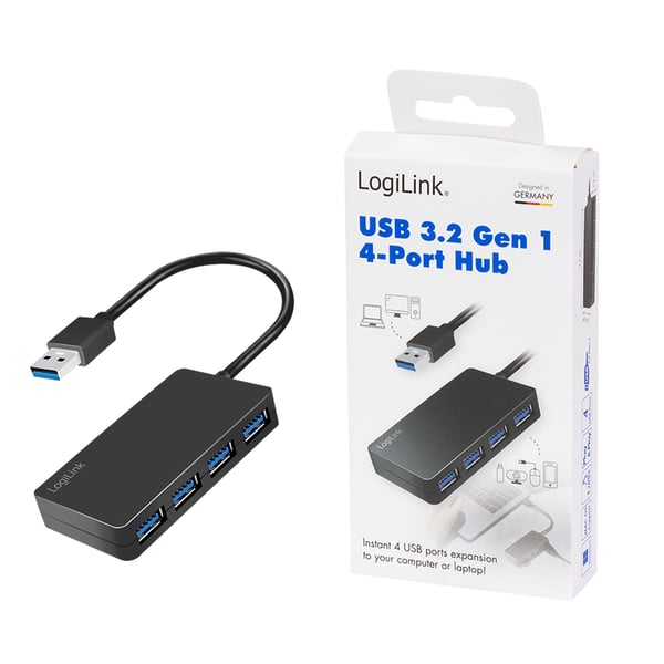 LogiLink UA0396 gränssnittshubbar USB 3.2 Gen 1 (3.1 Gen 1) Type-A 5000 Mbit/s Svart