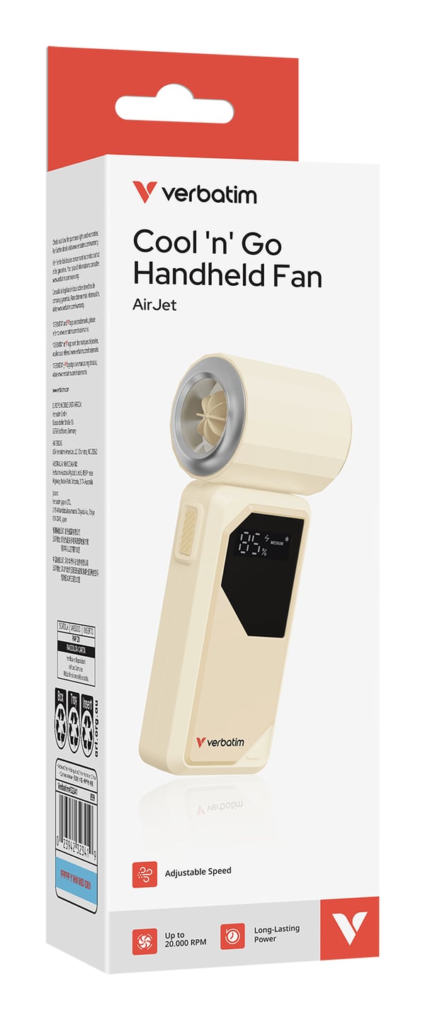Verbatim Cool 'n' Go AirJet Sølv, Hvid Håndholdt ventilator