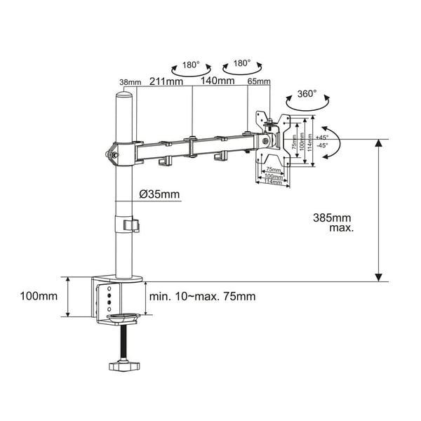 ACT AC8361 skærmbeslag og -stativer 86,4 cm (34") Skrivebord Sort