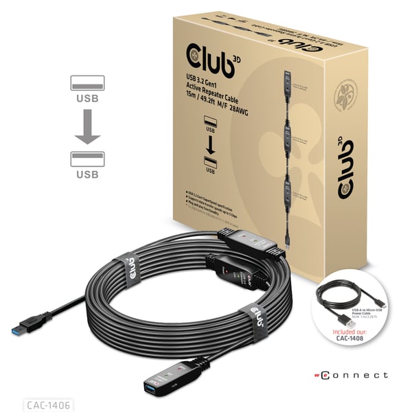 CLUB3D CAC-1406 USB-kablar USB 3.2 Gen 1 (3.1 Gen 1) 15 m USB A 5 Gbit/s Svart