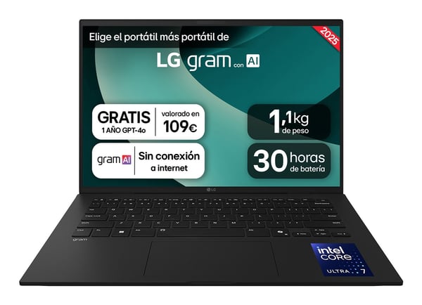 LG Gram 14Z90T Intel Core Ultra 7 255H Laptop 35,6 cm (14") WUXGA 32 GB LPDDR5x-SDRAM 1 TB SSD Wi-Fi 6E (802.11ax) Windows 11 Pro Spansk Sort
