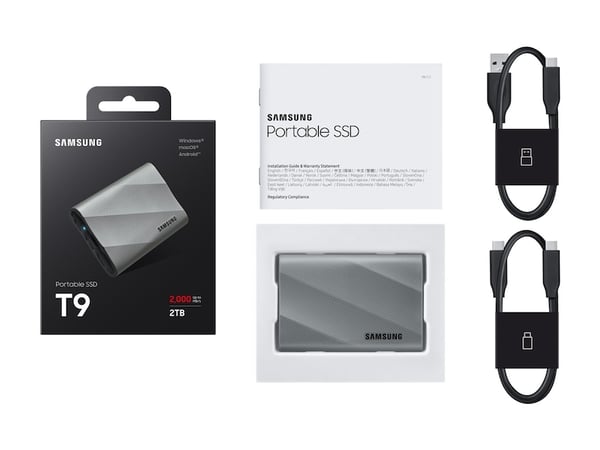 SAMSUNG kannettava SSD T9 harmaa 2TB 2000Mbps USB 3.2 Gen.2