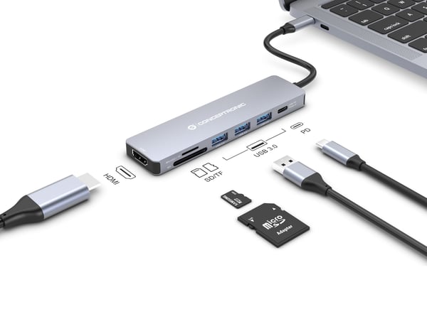 Conceptronic DONN19G kannettavien tietokoneiden telakka ja porttitoistin Langallinen USB 3.2 Gen 1 (3.1 Gen 1) Type-C Harmaa