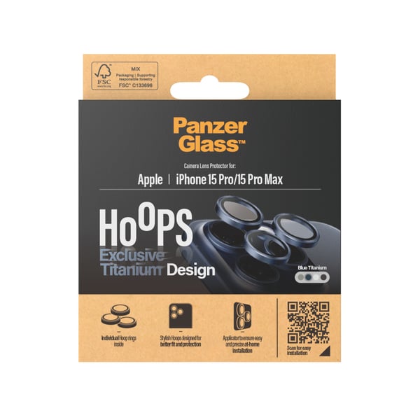 PanzerGlass ® Hoops® Titanium Kameralinsebeskytter Blå iPhone 15 Pro | 15 Pro Max