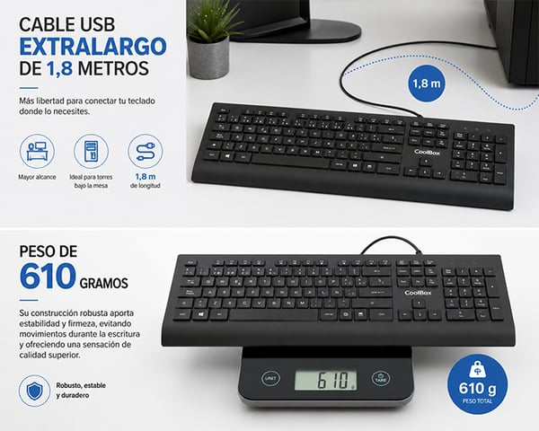 CoolBox COO-TEC01-U tastatur Hjemme/kontor USB QWERTY Spansk Sort