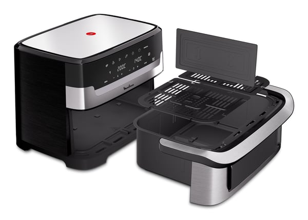 Moulinex Dual Easy Fry Flex EZ922DF0 frituregryde Dobbelt 9 L Enkeltstående 2700 W Varmluftsteger Sort, Rustfrit stål