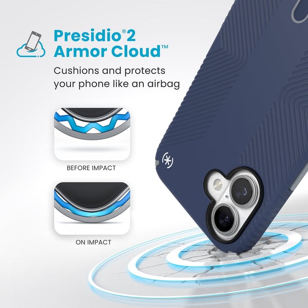Speck Presidio2 Grip ClickLock & MagSafe til iPhone 16 Plus marineblå
