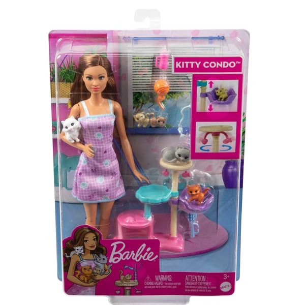 Barbie Kitty Condo-docka och husdjur med tillbehör, leksak för barn från 3 år