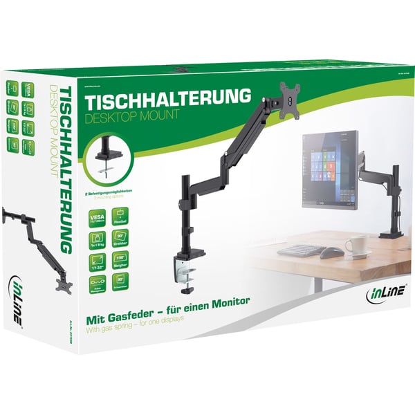 InLine 23159B skærmbeslag og -stativer 43,2 cm (17") Skrivebord Sort
