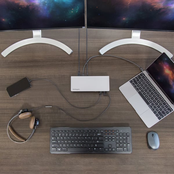 StarTech.com Thunderbolt 3-dockningsstation - TB3-dockningsstation med DisplayPort till bärbara datorer för 60 Hz dubbla 4K-skärmar - Laddning med 85 W strömförsörjning - 6-ports USB 3.0-hubb, SD 4.0, GbE, Audio - Windows och Mac