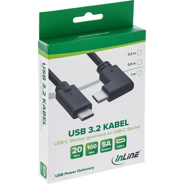 InLine 35706W USB-kabel USB 3.2 Gen 2 (3.1 Gen 2) 0,5 m USB C 20 Gbit/sek. 100 W Sort