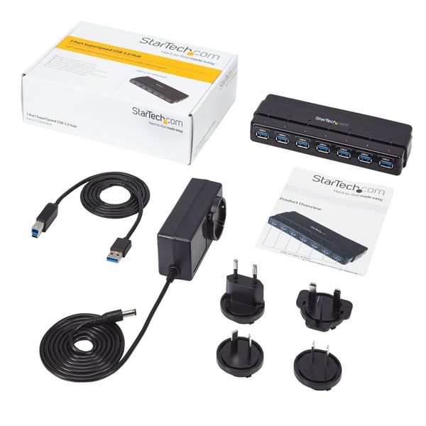StarTech.com 7 Port USB 3.0 SuperSpeed Hub - USB 3 Hub med nätadapter/strömanslutning och kabel