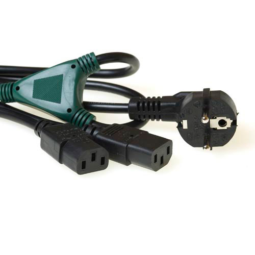 ACT 230V splitcable schuko male - 2 x C13 Svart 1 m