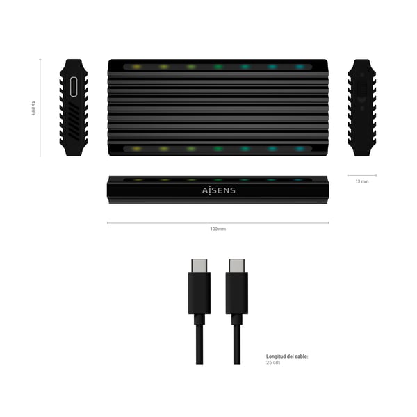 AISENS ASM2-RGB012B Hölje för lagringsenheter SSD-inkapsling Svart M.2