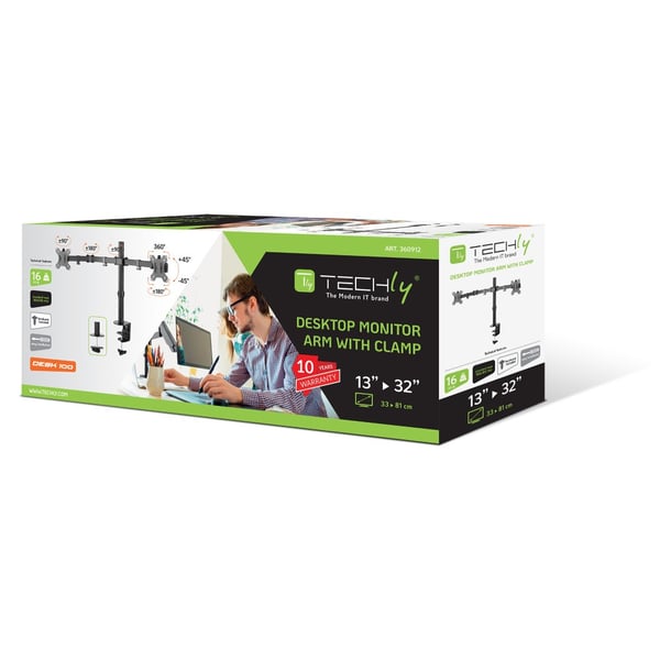 Techly ICA-LCD 582-D skærmbeslag og -stativer 81,3 cm (32") Skrivebord Sort