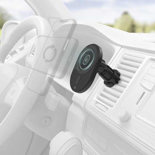 Hama MagCharge Car FC15 Mobiltelefon, Smartphone Svart Cigarr tändare Trådlös laddning Snabb laddning Automatisk