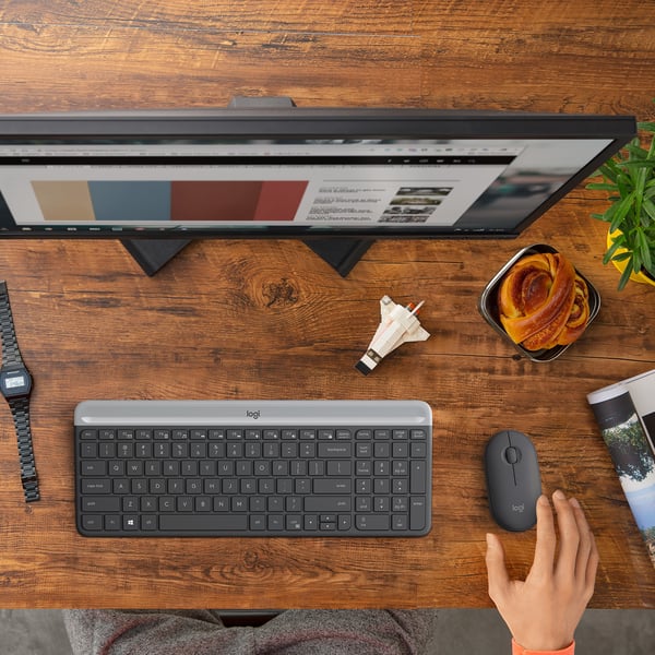 Logitech Slim MK470 tangentbord Mus inkluderad Universal RF Trådlös AZERTY Belgiskt grafit