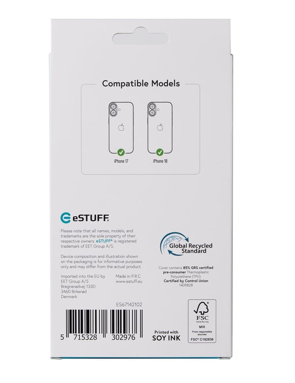 eSTUFF INFINITE (GRS) OSLO iPhone 18/17 Clear Magnetic Cover mobiltelefon etui Transparent