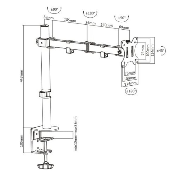 Techly ICA-LCD 503BK monitorin kiinnike ja jalusta 81,3 cm (32") Vastaanotto Musta