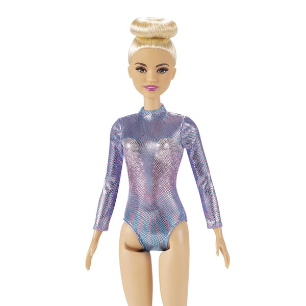 Barbie Rytminen voimistelija - , vaaleahiuksinen nukke (n 30 cm), jumppapuku ja välineet