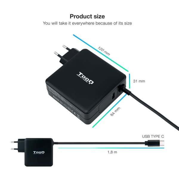 TooQ TQLC-USBC90PD strømadapter og vekselret Automatisk 90 W Sort