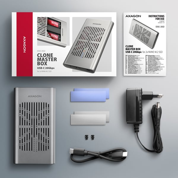 Axagon EEM2-20GD tallennusaseman telakointiasema USB 3.2 Gen 2 (3.1 Gen 2) Type-C Musta, Harmaa