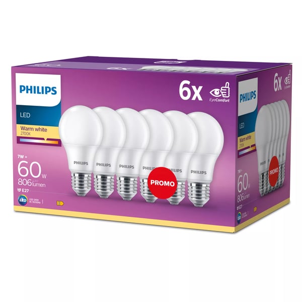 Philips Pære 60 W A60 E27 x 6